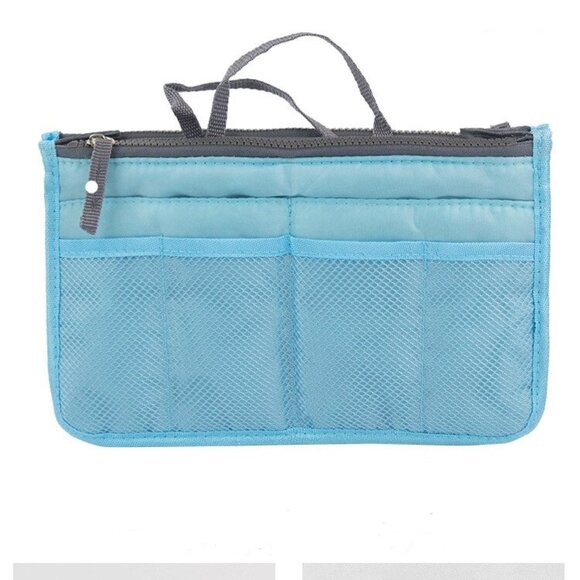 Purse Organizer/ Handbag Insert / Divider /Cosmetic Case/Aqua & Gray - NWT - Picture 2 of 10